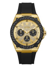 Men's Black and Gold-Tone with Crystal Accents and Silicone Strap Watch 45mm