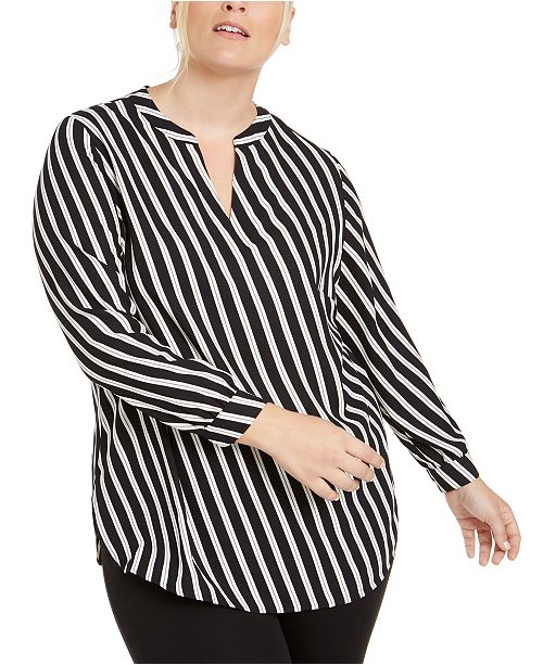 Anne Klein Plus Size Striped Blouse & Reviews - Tops - Plus Sizes - Macy's