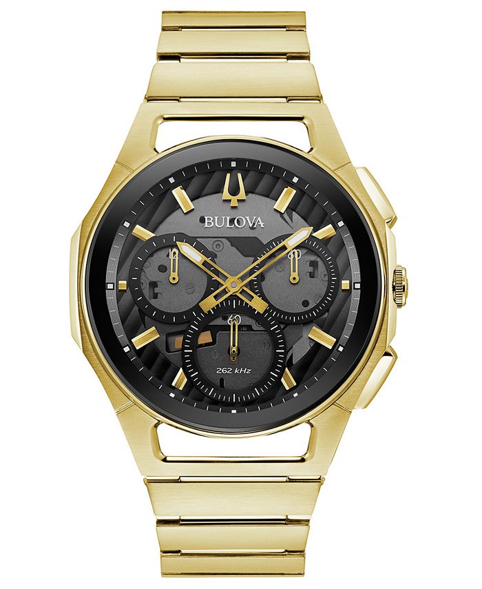 Bulova - Men's Chronograph Curv Progressive Sport Gold-Tone Stainless Steel Bracelet Watch 44mm