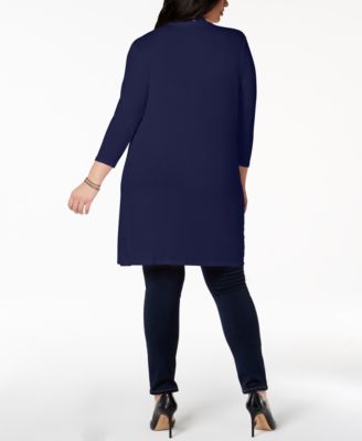 Plus Size Grommet-Trim Duster Cardigan Sweater
