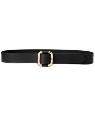 로렌 랄프로렌 Lauren Ralph Lauren Leather Slide-Buckle Belt,Black/Brass