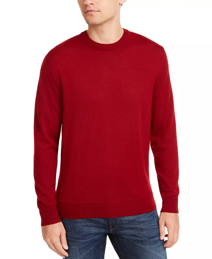 Men's Solid Crew Neck Merino Wool Blend Sweater - thumbnail 7