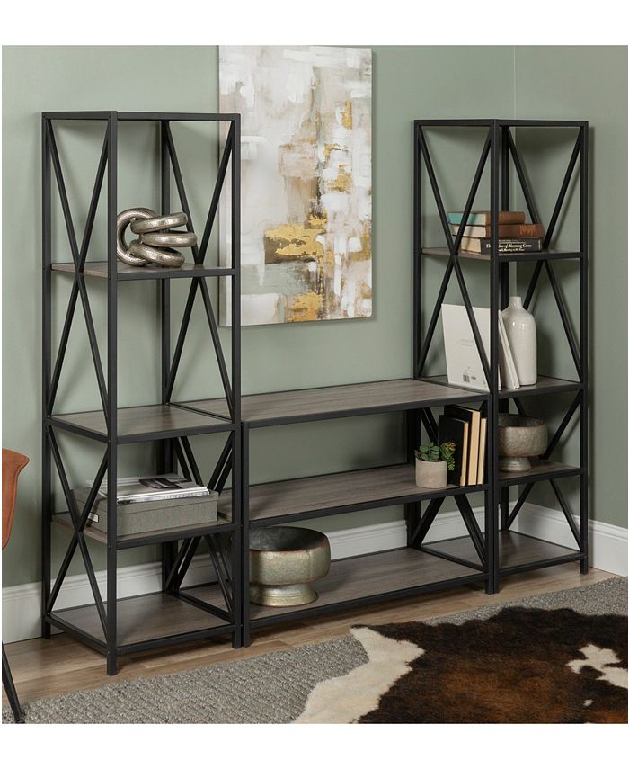 Walker Edison 3 Piece Rustic Industrial Bookcase Set Macy's