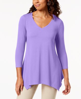 JM Collection - V-Neck Handkerchief-Hem Top