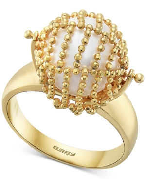 image of Effy Cultured Freshwater Pearl (11-1/2mm) Statement Ring in 18k Gold-Plated Sterling Silver