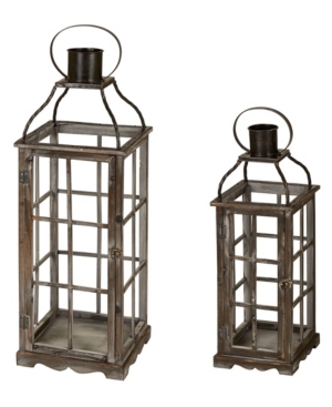 Glitzhome Set Of 2 Oversized Wood And Metal Lantern In Black