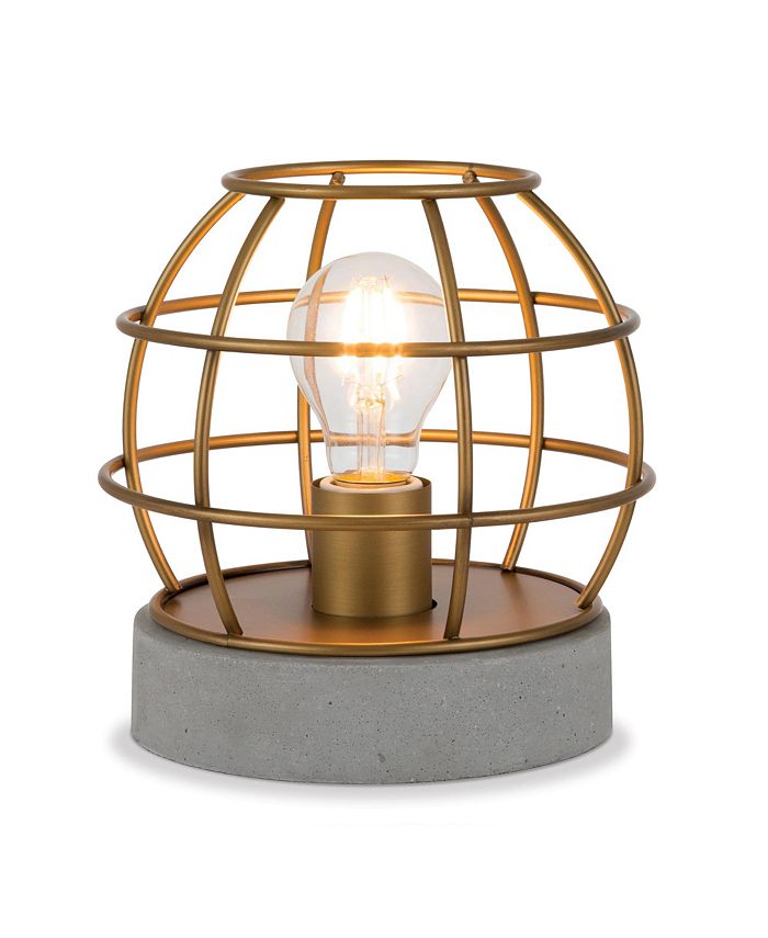 Hudson & Canal - Kennet Table Lamp With Antique Brass Cage And Concrete Pedestal
