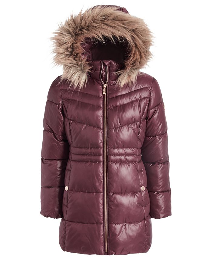 Michael Kors Big Girls Stadium Puffer Jacket With Removable Faux-Fur ...