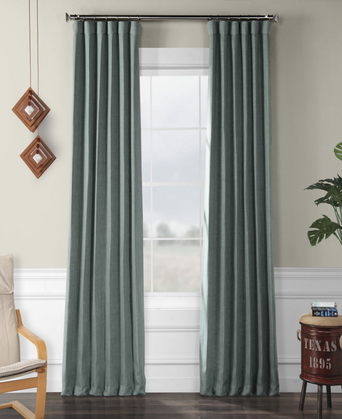 Half Price Drapes Nomad Tan Textured Faux Linen Room Darkening Curtain In Teal