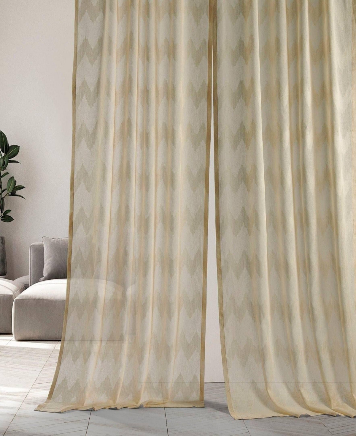 Half Price Drapes Sirius Striped Patterned Faux Linen Sheer Curtain