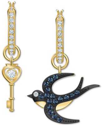 Swarovski - Gold-Tone Crystal Bird & Key Mismatch Drop Hoop Earrings