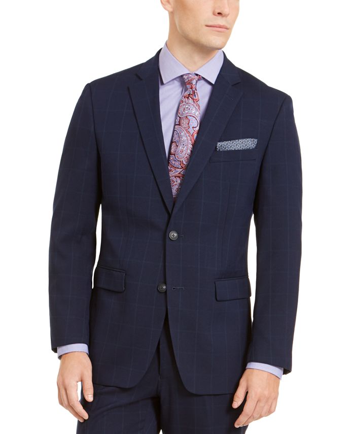 Perry Ellis Men's Slim-Fit Stretch Bright Blue Windowpane Suit - Macy's