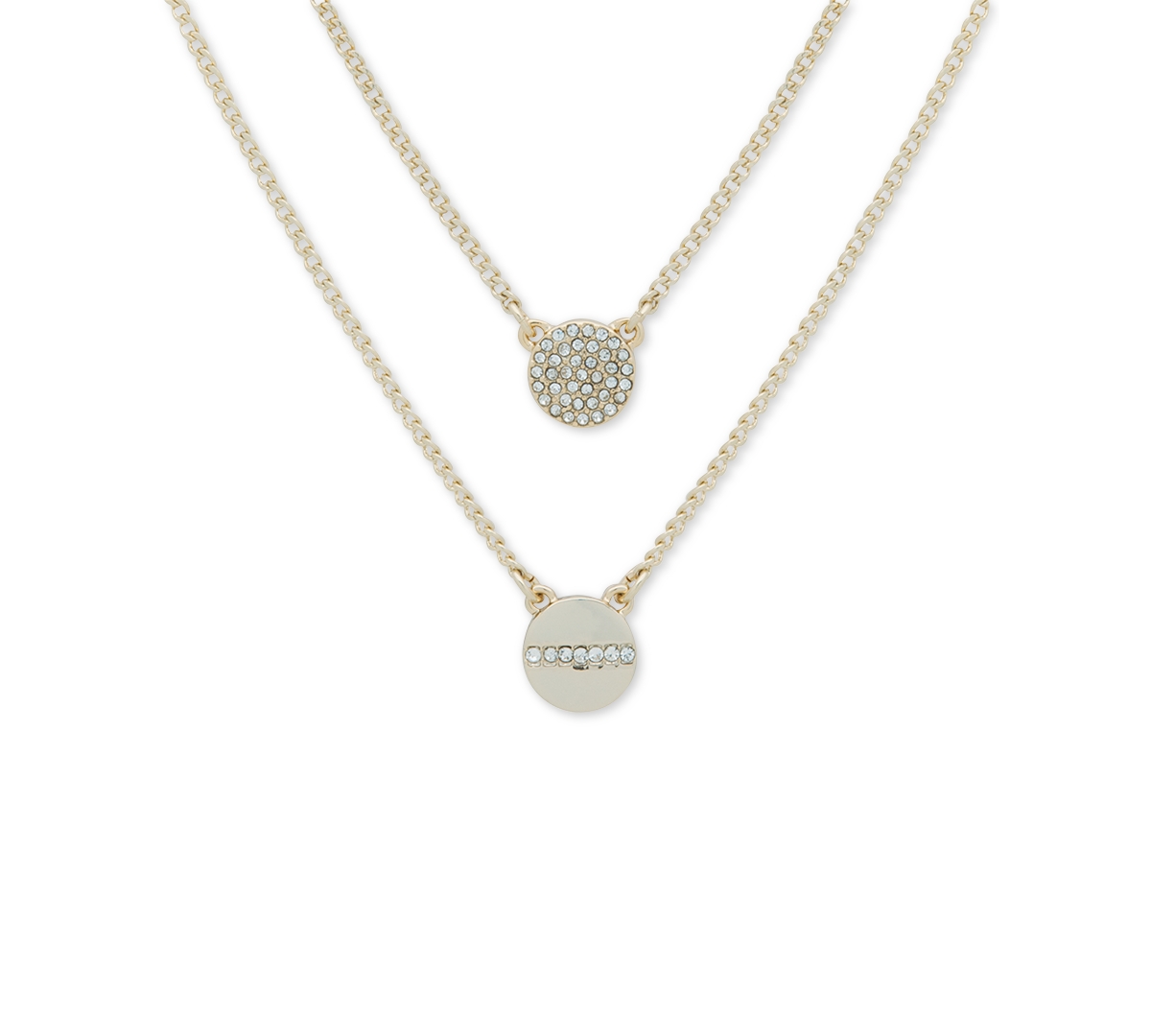 Gold-Tone Crystal Pendant Two-Row Necklace, 16" + 3' extender - Crystal