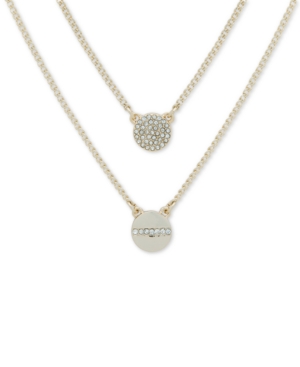 image of Dkny Gold-Tone Crystal Pendant Two-Row Necklace, 16