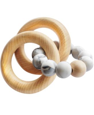3 Stories Trading Tiny Teethers Infant Silicone And Beech Wood Rattle And Teether - White