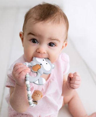 3 Stories Trading Tiny Teethers Infant Silicone And Beech Rattle And Teether Gift Set, Raccoon