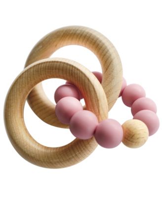 3 Stories Trading Tiny Teethers Infant Silicone And Beech Wood Rattle And Teether - Pink