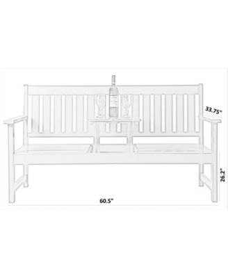 Gardenised Wooden Patio Garden Park Outdoor Yard Bench With Middle Pop-up Foldable Table