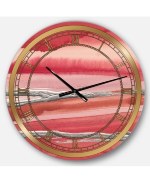 Designart Modern Glam Oversized Metal Wall Clock In Red