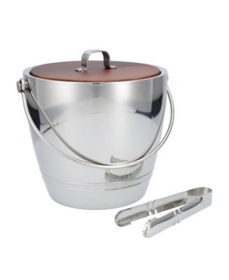 Crafthouse Stainless Steel Round Ice Bucket with Wood Lid and Tongs