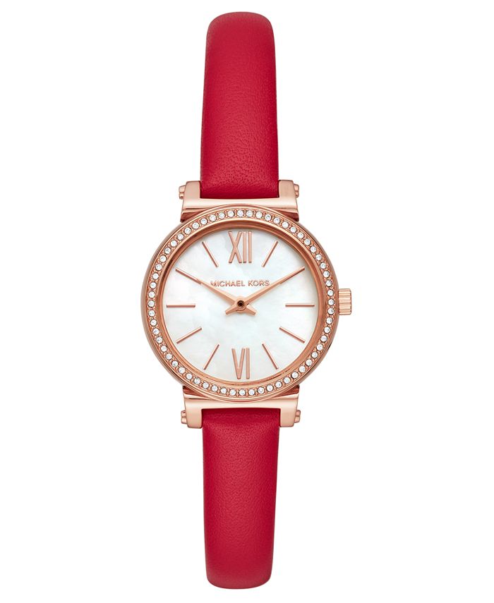 Michael Kors Women's Petite Sofie Red Leather Strap Watch 26mm & Reviews -  All Watches - Jewelry & Watches - Macy's