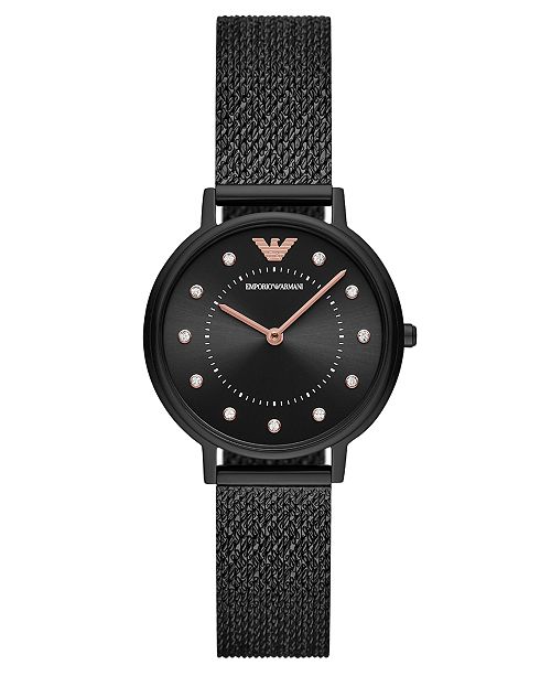 Emporio Armani Women S Black Stainless Steel Mesh Bracelet Watch 32mm Reviews All Fine Jewelry Jewelry Watches Macy S