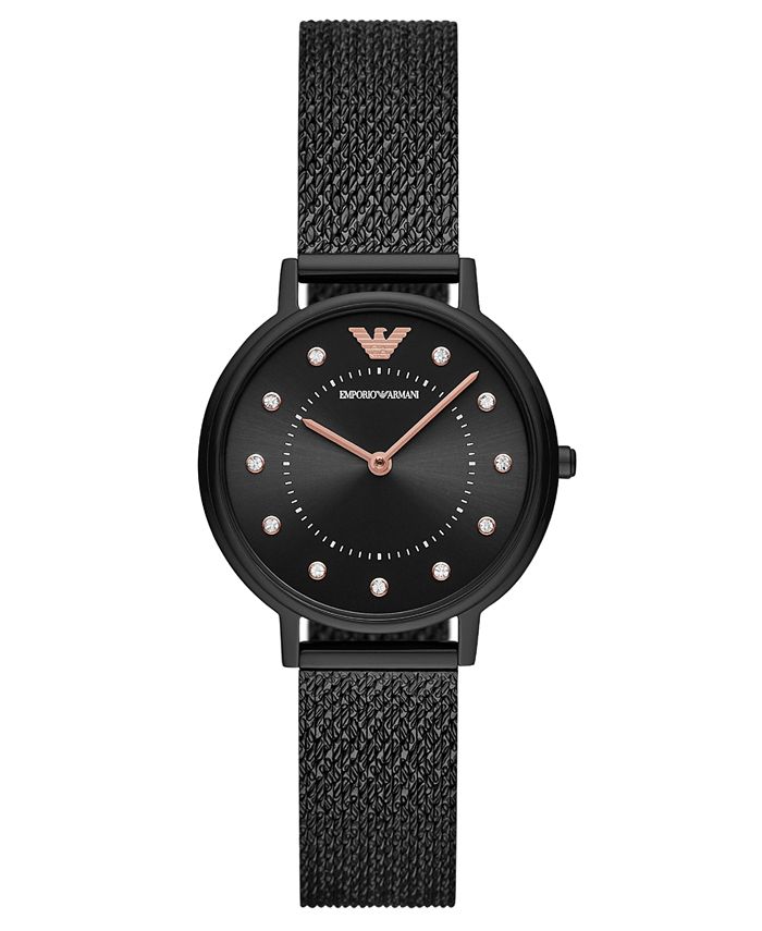 Emporio Armani Women's Black Stainless Steel Mesh Bracelet Watch 32mm ...