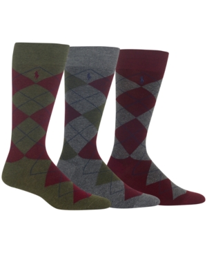 Ralph Lauren Men's Socks Dress Argyle Crew 3 Pack Socks