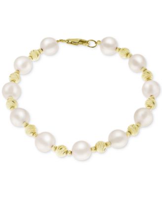 Macy's - Cultured Freshwater Pearl (8mm) & Bead Bracelet in 14k Gold-Plated Sterling Silver