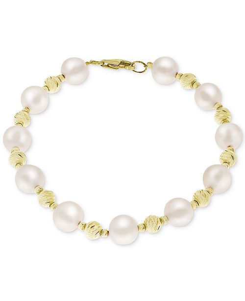 Macy's Cultured Freshwater Pearl (8mm) & Bead Bracelet in 14k Gold