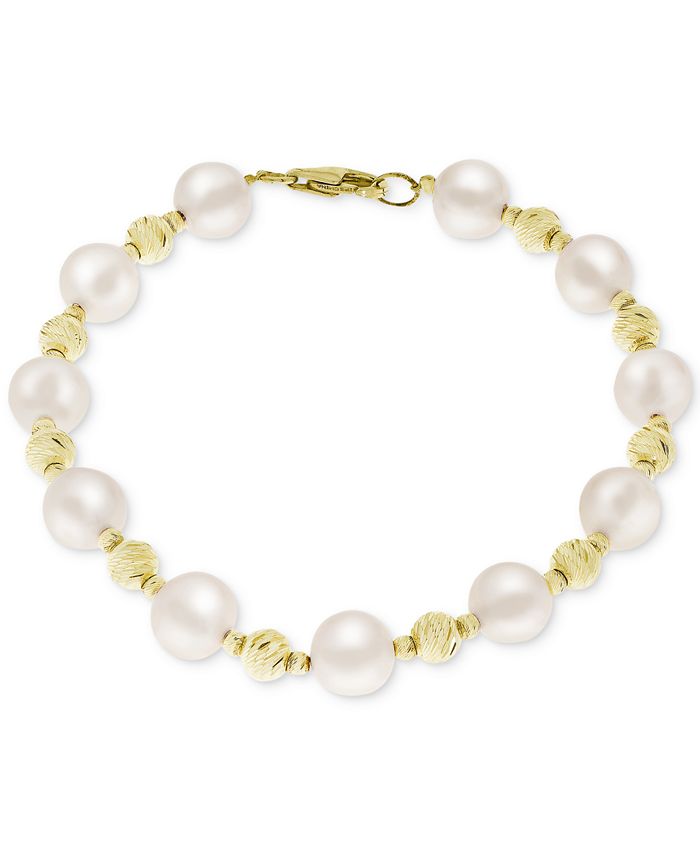 Macy's - Cultured Freshwater Pearl (8mm) & Bead Bracelet in 14k Gold-Plated Sterling Silver