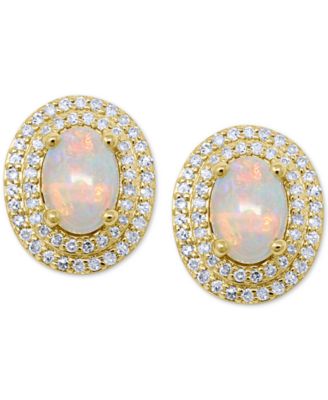 Macy's - Opal (7/8 ct. t.w.) & Diamond (1/3 ct. t.w.) Stud Earrings in 14k Gold