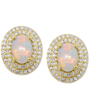 image of Opal (7/8 ct. t.w.) & Diamond (1/3 ct. t.w.) Stud Earrings in 14k Gold