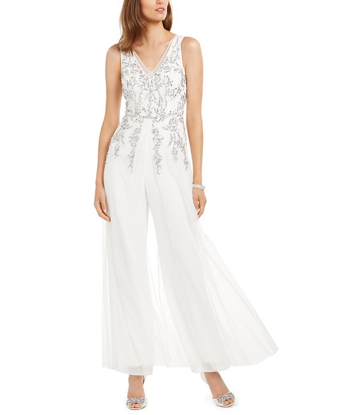 Adrianna Papell Sequined Georgette Wide-Leg Jumpsuit - Macy's