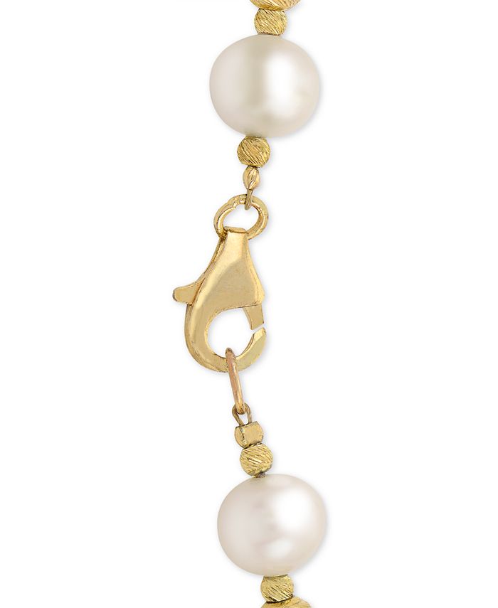 Macy's - Cultured Freshwater Pearl (8mm) & Bead 18" Collar Necklace in 14k Gold-Plated Sterling Silver