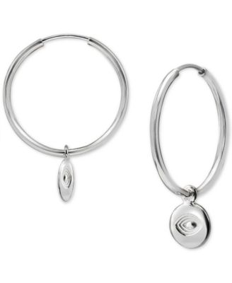 Photo 1 of Argento Vivo Evil Eye Charm Hoop Earrings in Sterling Silver