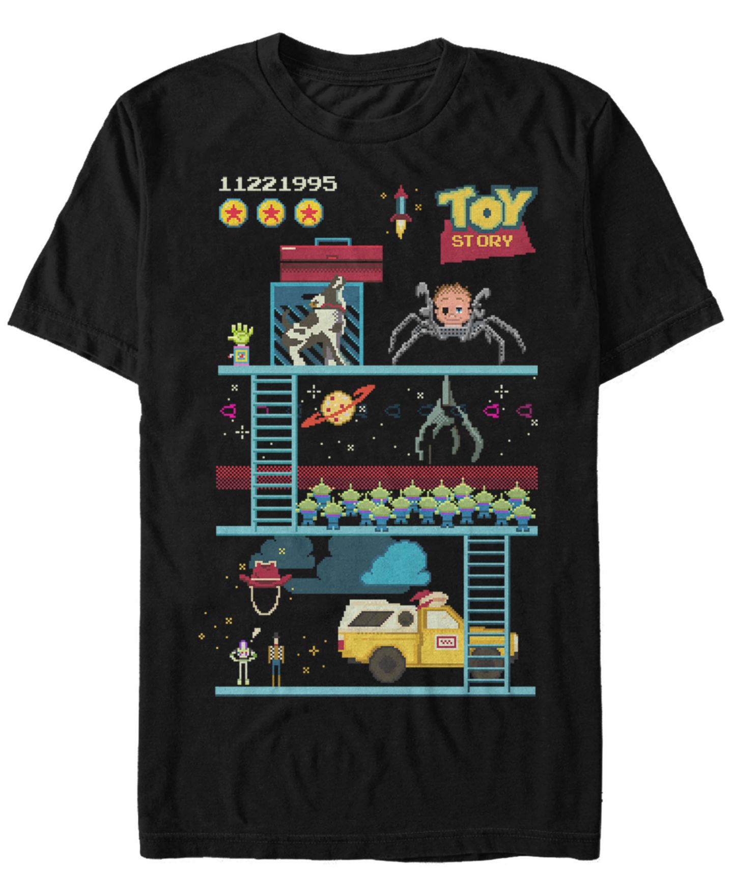 Мужская футболка Fifth Sun Disney Pixar Toy Story 8-Bit Video Game Scene Short Sleeve, цвет: Чёрный — фото 1