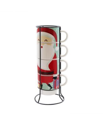 American Atelier - SANTA 5PC MUG SET W/METAL RACK 14oz RB