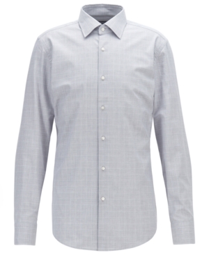 Boss Men's Jango Slim-Fit Plain-Check Melange Cotton Shirt