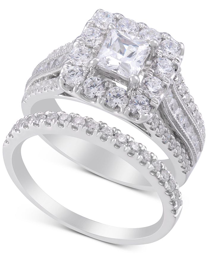 Macy's Diamond Princess Halo Engagement Ring (2-1/2 ct. t.w.) in 14k ...