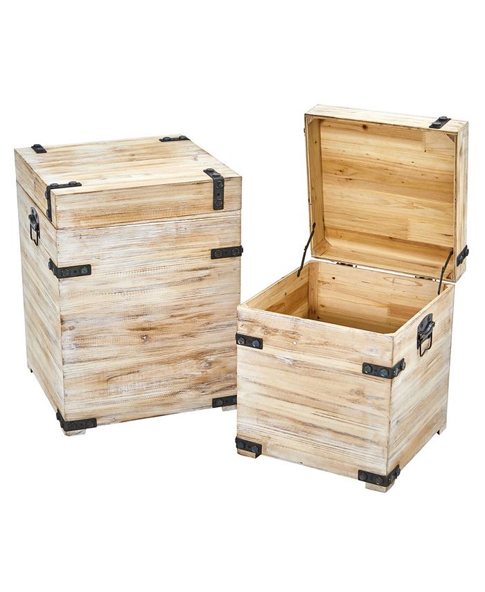 Nearly Natural - Decorative White Wash Storage Boxes-Trunks with Metal Detail - Set of 2