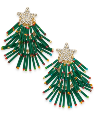image of Inc Gold-Tone Pave & Multicolor Bead Holiday Tree Drop Earrings, Created for Macy-s