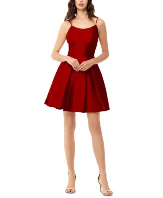 betsy and adam satin fit and flare gown
