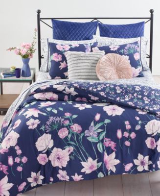 Whim by Martha Stewart Midnight Floral 3-Pc. Full/Queen Comforter Set ...
