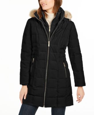 Michael Kors Petite Faux-Fur Trim Hooded Down Coat, Created for Macy's ...