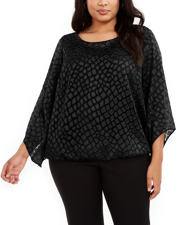 Alfani Plus Size Printed Angel-Sleeve Bubble Top, Created for Macy's ...