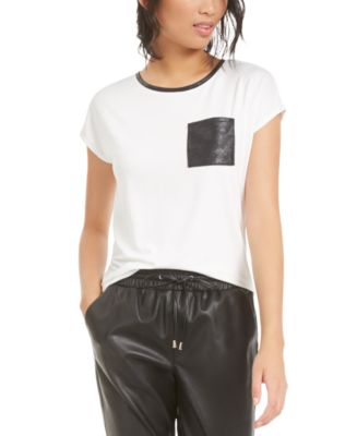 Bar III Faux-Leather Pocket T-Shirt, Created for Macy's - Macy's