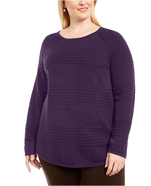 Karen Scott Plus Size Cotton Textured Stripe Sweater Created For