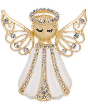 image of Holiday Lane Gold-Tone Crystal Angel Pin, Created for Macy-s