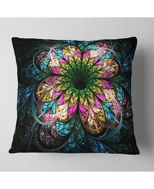 Fractal Flower Dark Colorful Digital Art Floral Throw Pillow 18 X 18